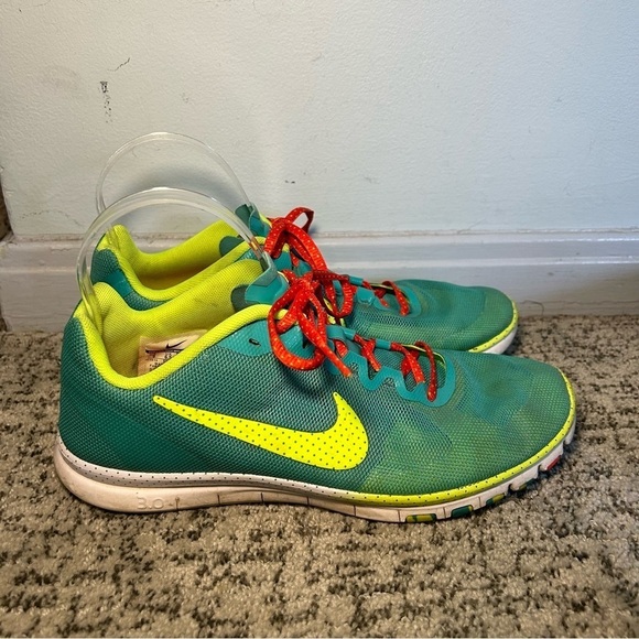 Nike Free 3.0 Neon Blue Lace up Tennis Shoes Size 9 - Picture 2 of 9